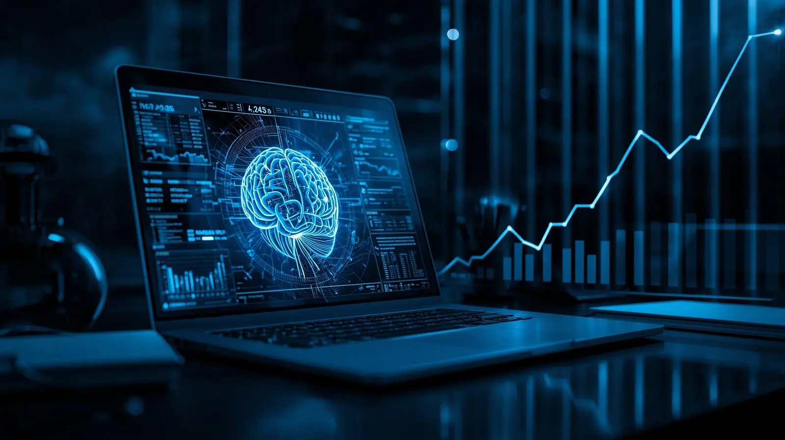 AI screen and money growth concept for online income