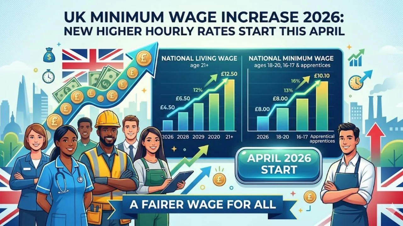 Calculator, payslip and pound coins representing the UK minimum wage increase