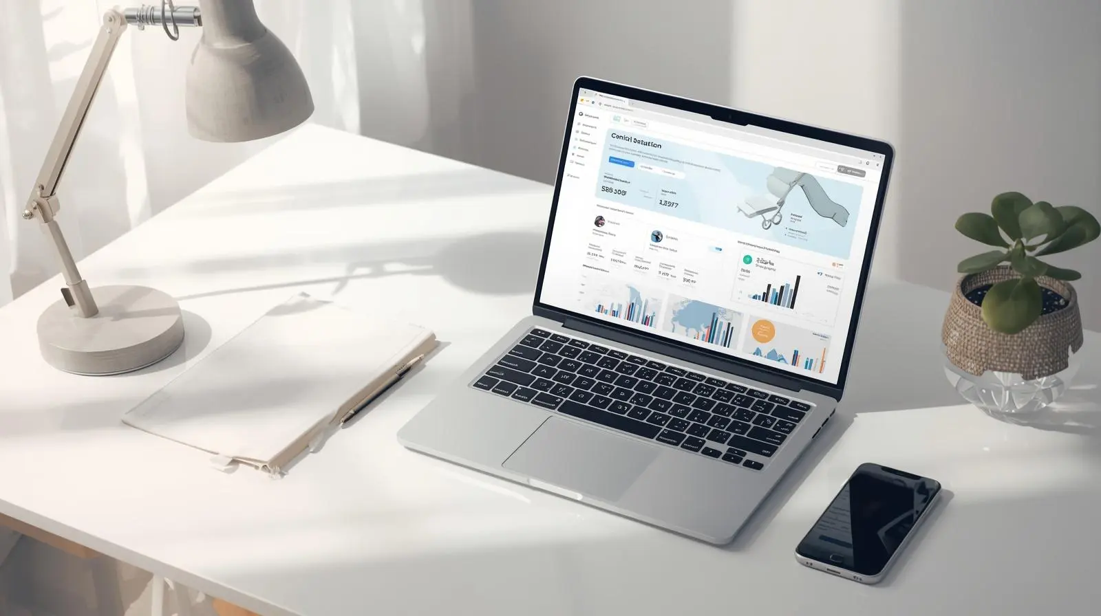 Laptop and phone showing online business startup concept